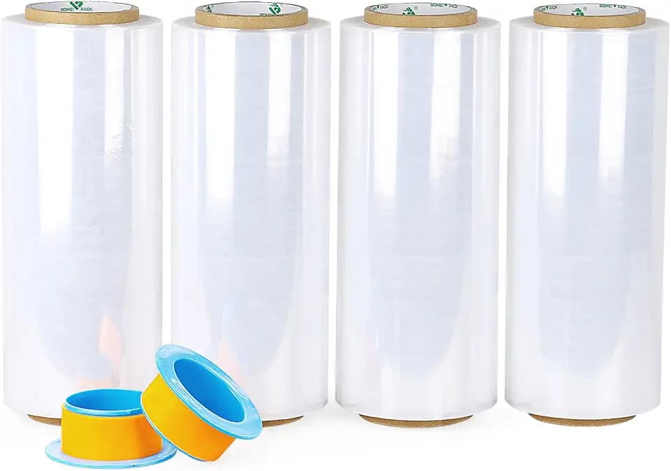 BOMEI PACK Stretch Wrap Rolls 10" x 1000 Ft 4 Pack - 80 Gauge Thick Stretch Film - Clear Plastic Wrap with Handles for Pallet Wrapping Shipping Moving