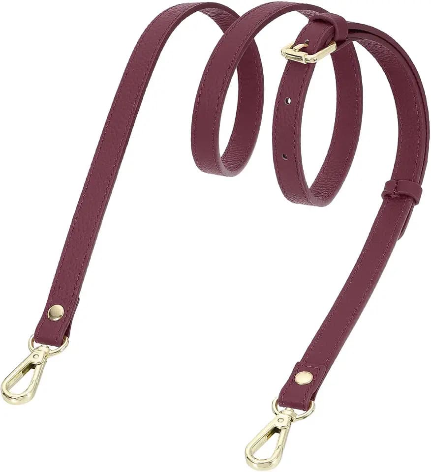 uxcell Genuine Leather Purse Strap, 41.7"-51.2" Adjustable Crossbody Replacement Straps 0.6" Width for Women Handbags Shoulder Bag (Burgundy, Gold Buckle)