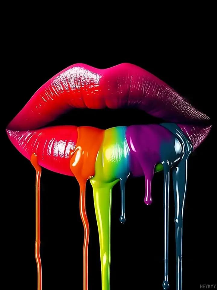 HEYKYY 5D Rainbow Pride Diamond Painting Kits for Adults, Colorful Lips Dripping Diamond Art Kits for Gift Home Wall Decor 12x16 inch