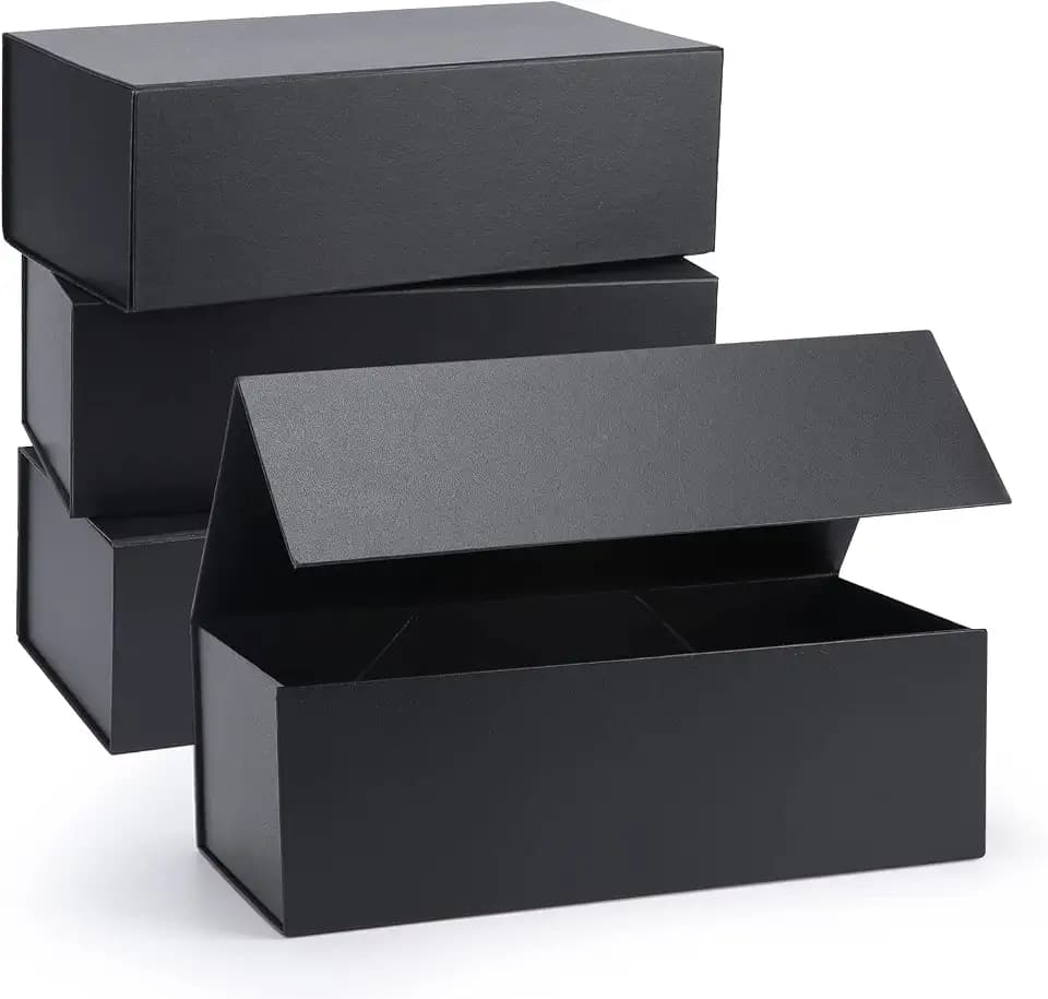 Giftgarden 4-Pack Black Gift Boxes with Magnetic Lids, 12x6x4 Collapsible Large Gift Wrap Box Magnet Clourse for Presents, Mothers Day, Birthday, Wedding, Bridesmaid Groomsman Proposal Box