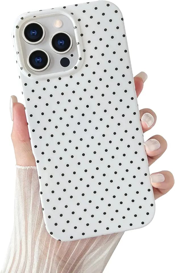 Yeddabox for iPhone 15 Pro Case Cute Polka Dot Phone Case Soft TPU Slim Shockproof Phone Cover for Women Girls, White