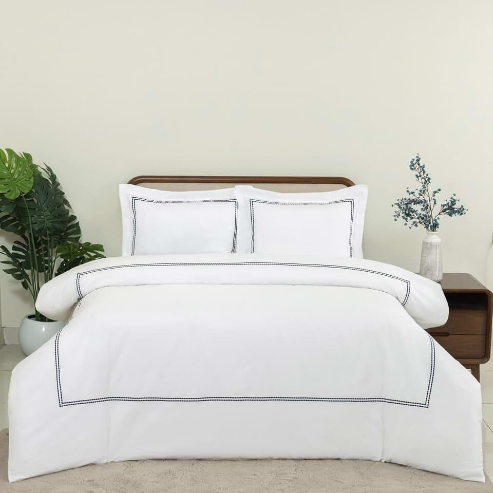 Dreamology White Duvet Cover King 100% Cotton Embroidered 3 Pieces