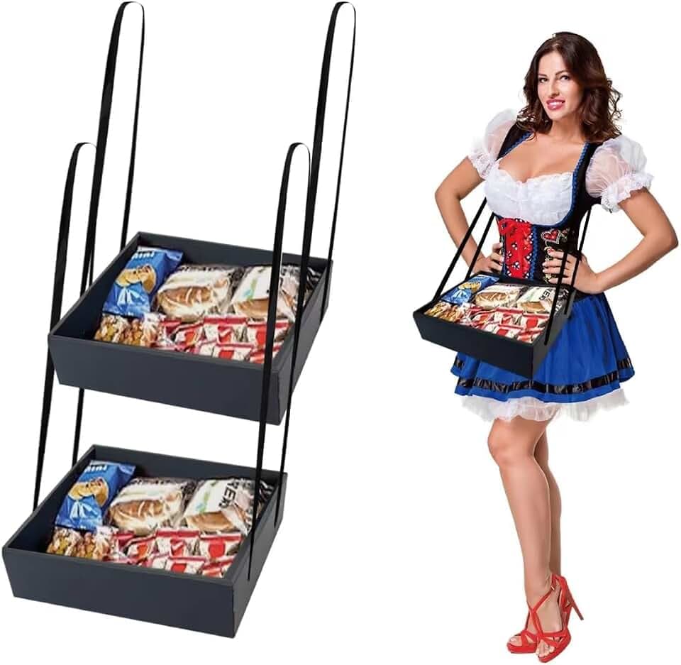 2-Pack Wearable Usherette Trays, Black Halloween Popcorn Snack Carriers