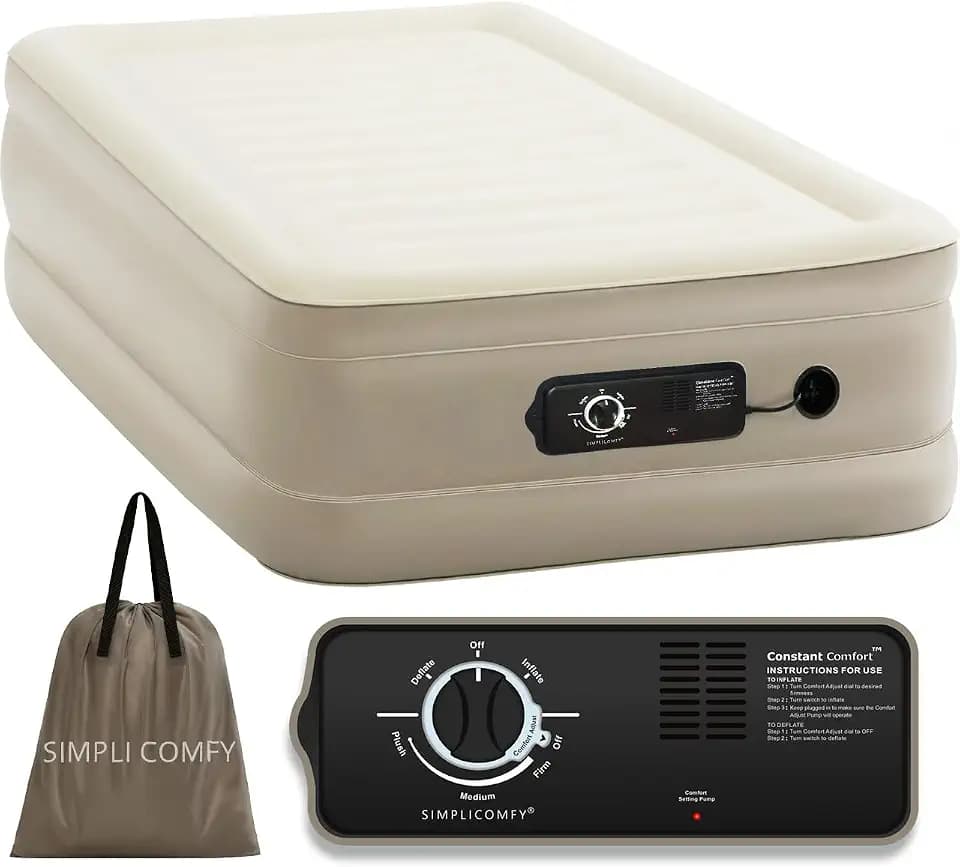 Simpli Comfy 18” Twin Inflatable Air Mattress with Built-in Dual Pump