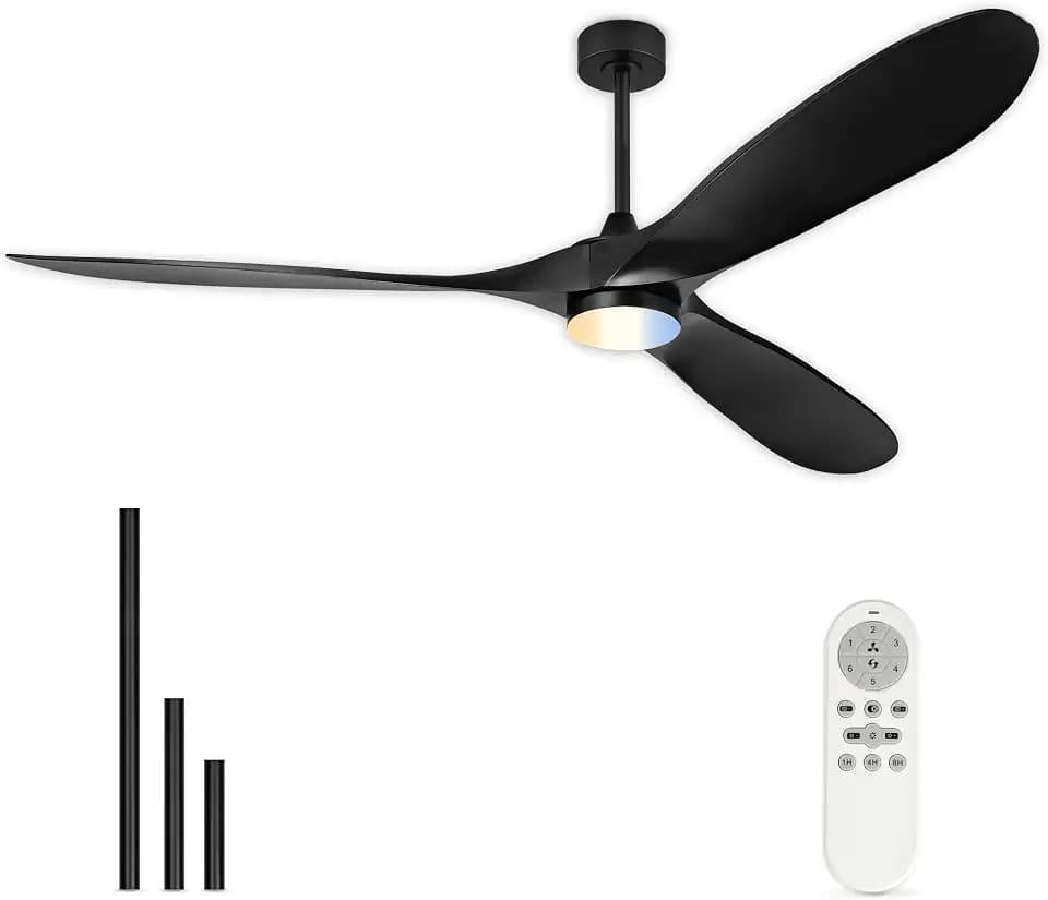 70" Ceiling Fan with Light, Remote, Coastal Grade, Damp Rated, Black