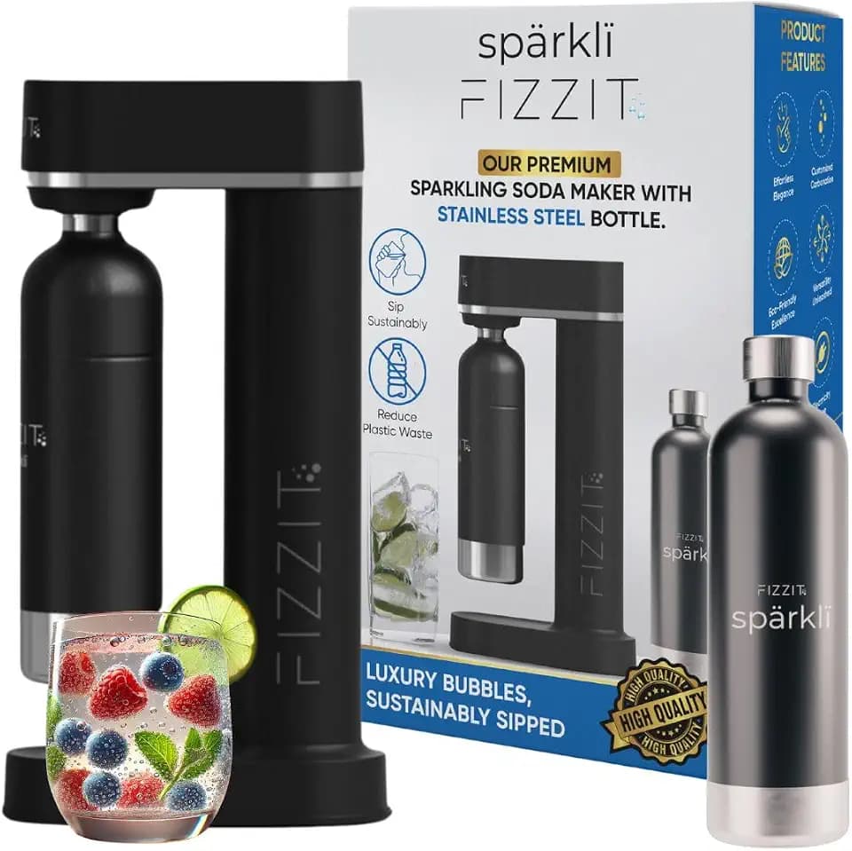 FIZZIT Sparkli Sparkling Water Maker with 1L Stainless Steel Bottle, Black