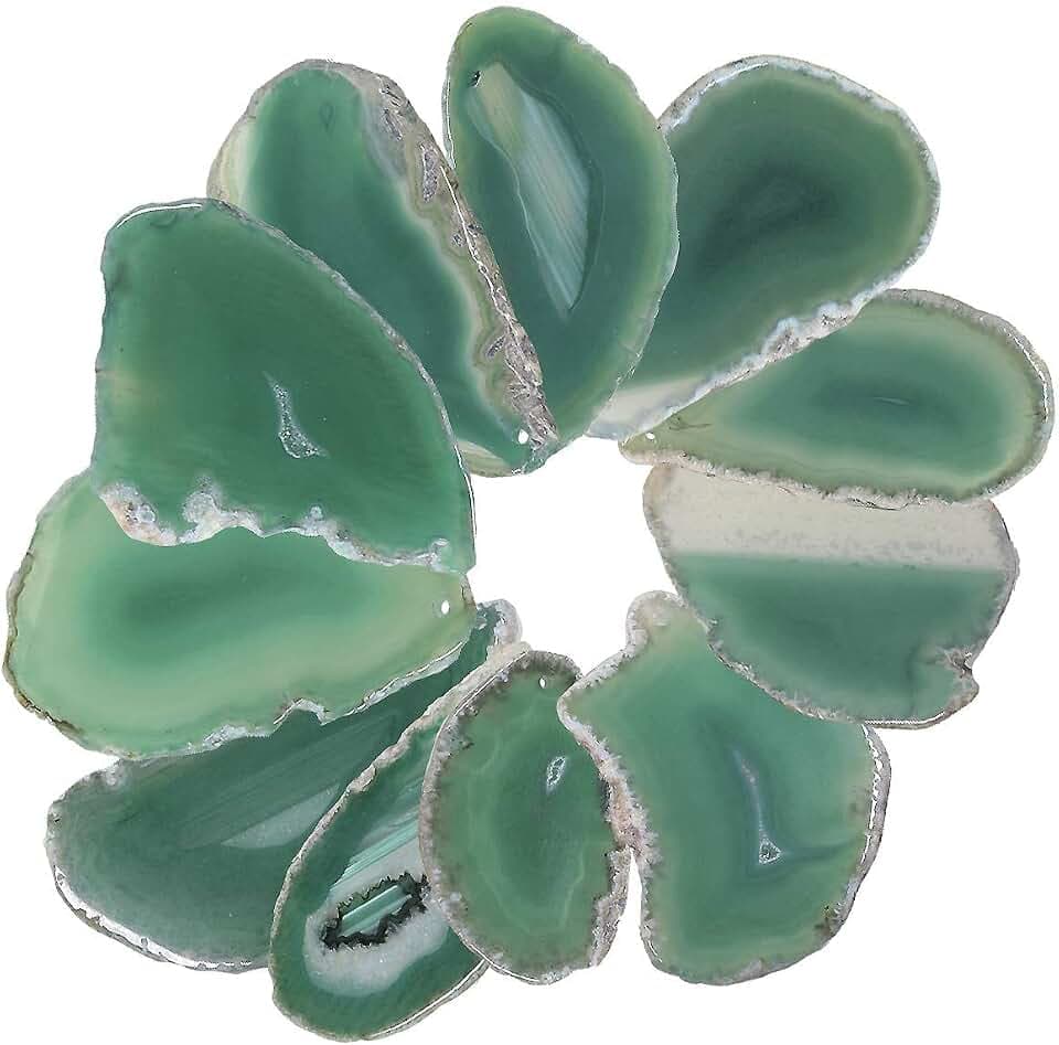 TUMBEELLUWA Pack of 12 Top Drilled Agate Slices for Jewelry Making