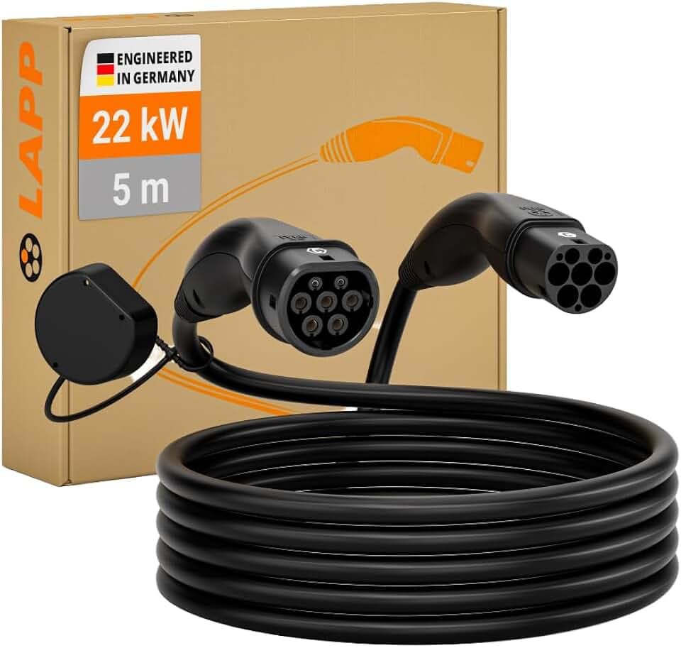LAPP Mobility Typ 2 Ladekabel 22 KW/Glatt / 32 A / 3-Phasig/E-Auto Ladekabel/Mode 3 / 5m, Schwarz