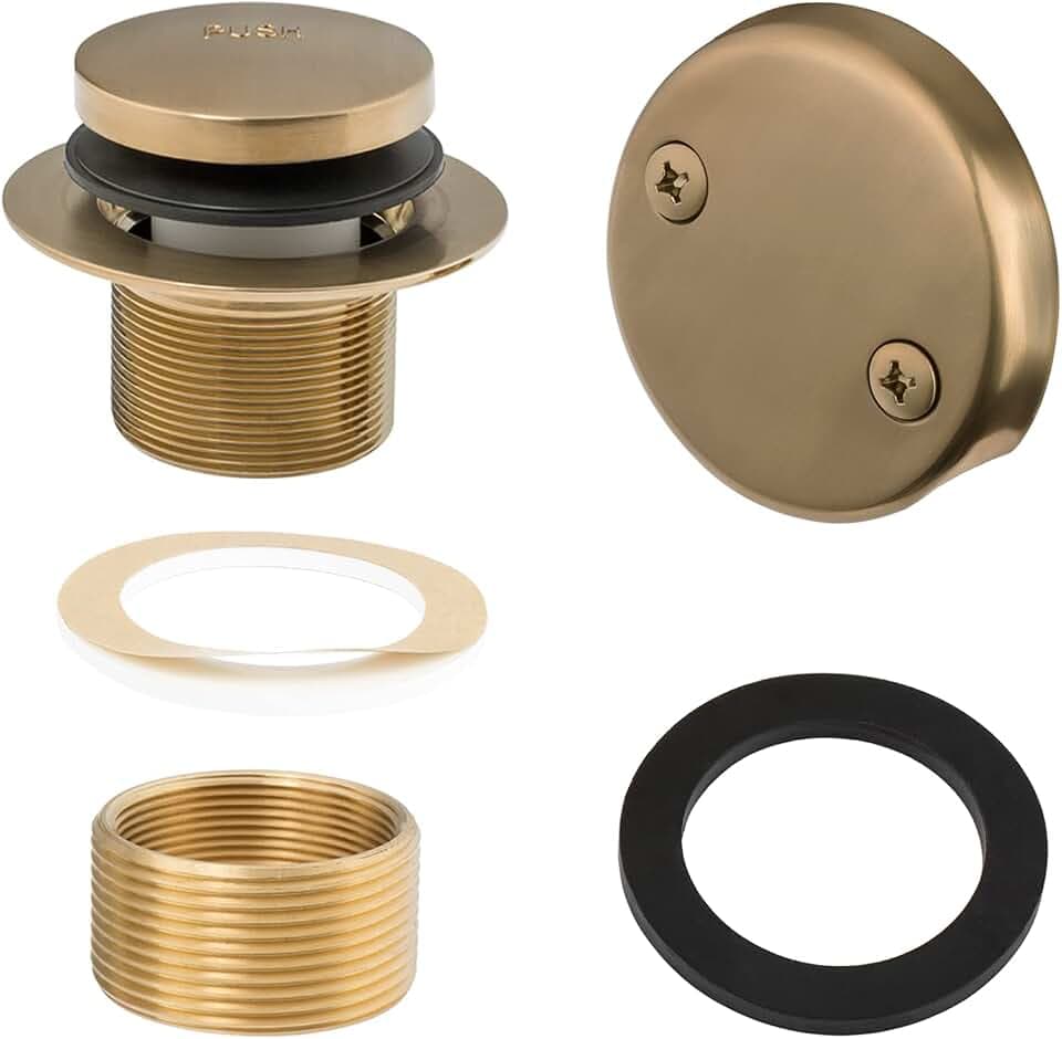 Tip-Toe Tub Trim Set with Two-Hole Overflow Faceplate and No Plumber’s Gasket, Replacement Bath Drain Trim Kit with Universal Fine/Coarse Thread, No Putty Installation by Artiwell (Champagne Bronze)