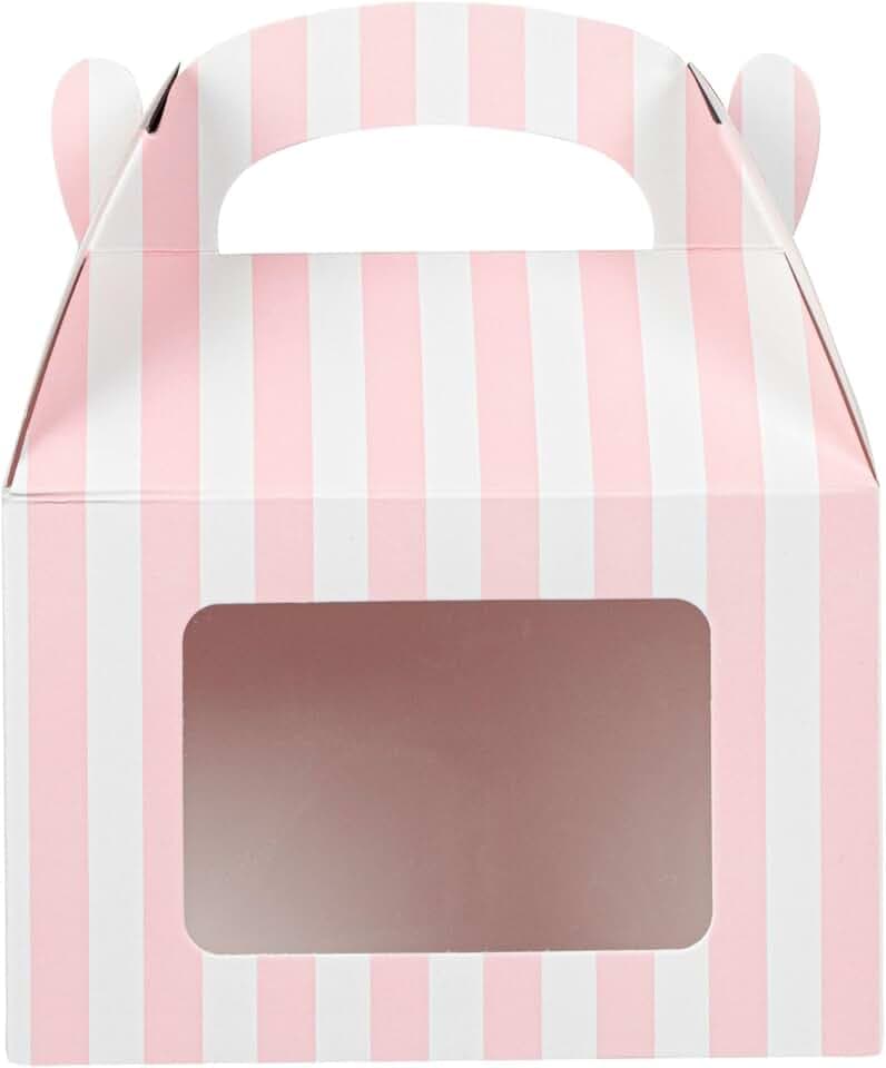 Restaurantware Gable Gift Boxes Pack of 100 Paper Treat Boxes 4 x 2.5 x 2.5 Inches With Window, Disposable Pink and White Containers, Freezer-safe, For Weddings or Birthdays