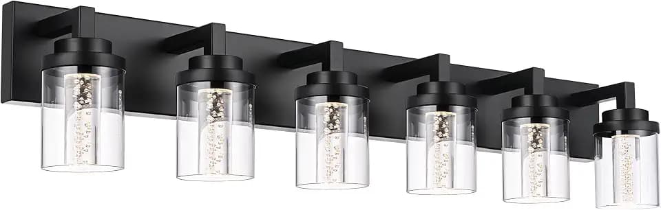 MELUCEE 6-Light Dimmable LED Bathroom Light Fixtures in Black Finish