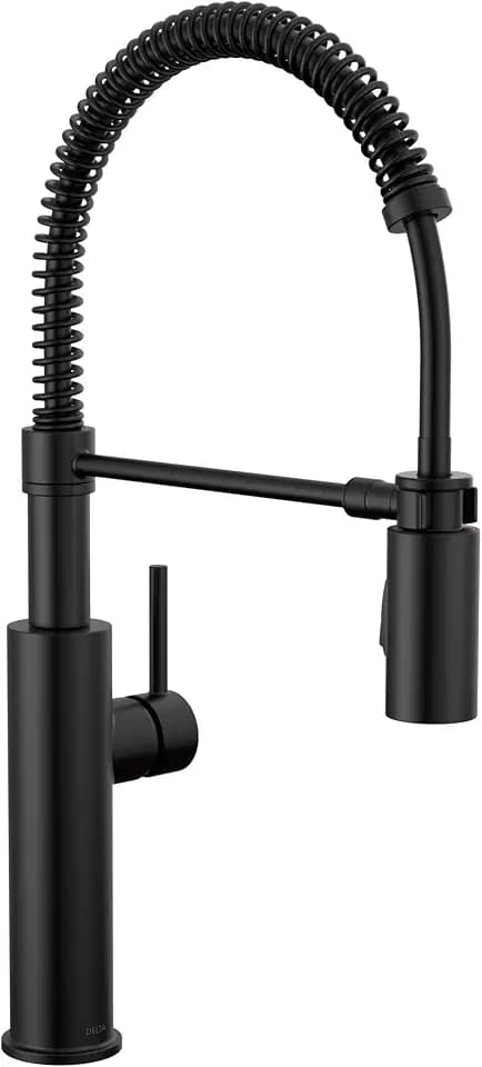 Delta Antoni Pro Style Commercial Kitchen Faucet with Pull Down Sprayer, Single Hole Matte Black Kitchen Sink Faucet, Single Handle, Matte Black 18803-BL-DST