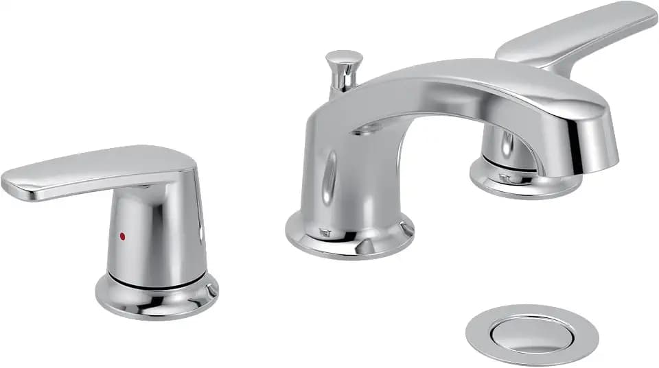Moen Chateau Chrome Two-Handle Adjustable Widespread Bathroom Sink Faucet with Drain Assembly, 499545