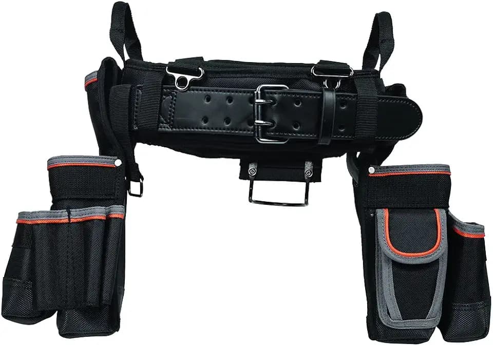 Klein Tools 55427 Tradesman Pro Electrician's Padded Tool Belt and Tool Pouch Combo for Long-wear Comfort and Durability Size Medium