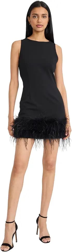 Donna Morgan Women's Sleeveless Feather Trim Mini Dress - Bodycon Cocktail Party Dresses