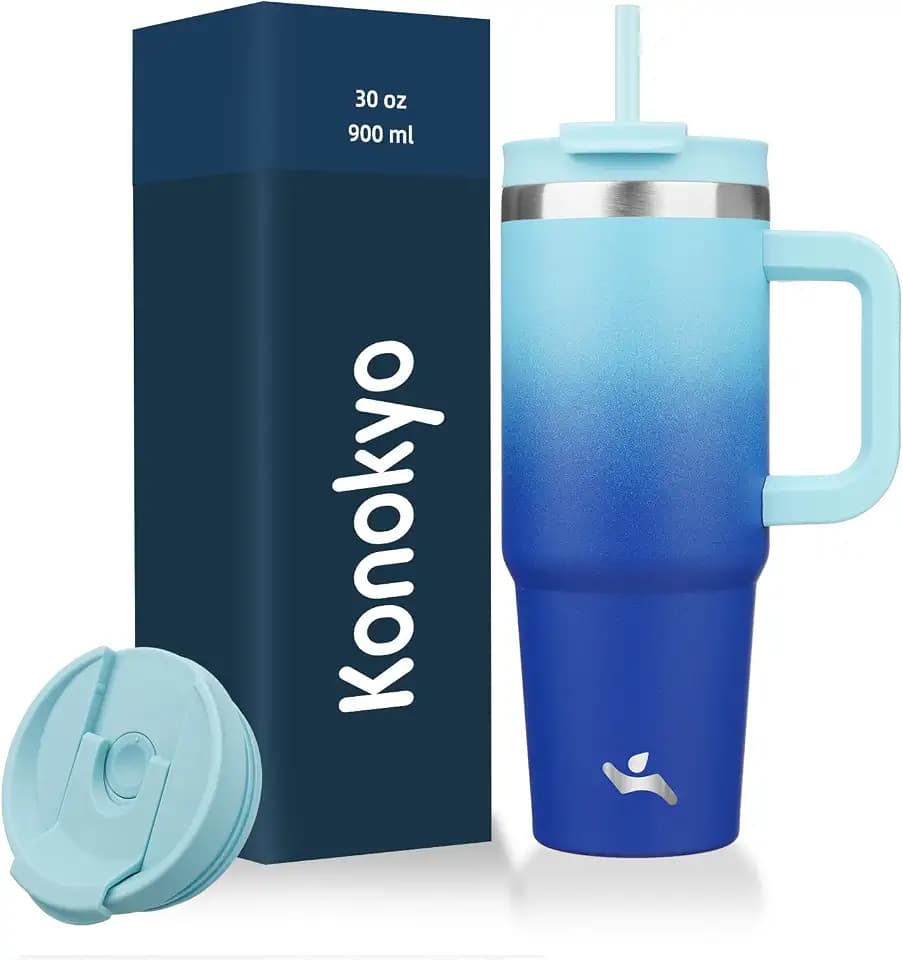 Konokyo 30 oz Insulated Tumbler Water Bottle with Handle, Straw Lid