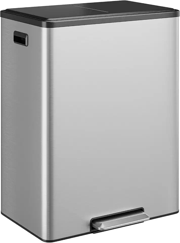 Garvee Dual Trash Can Stainless Steel Kitchen Recycling Bin Foot Pedal