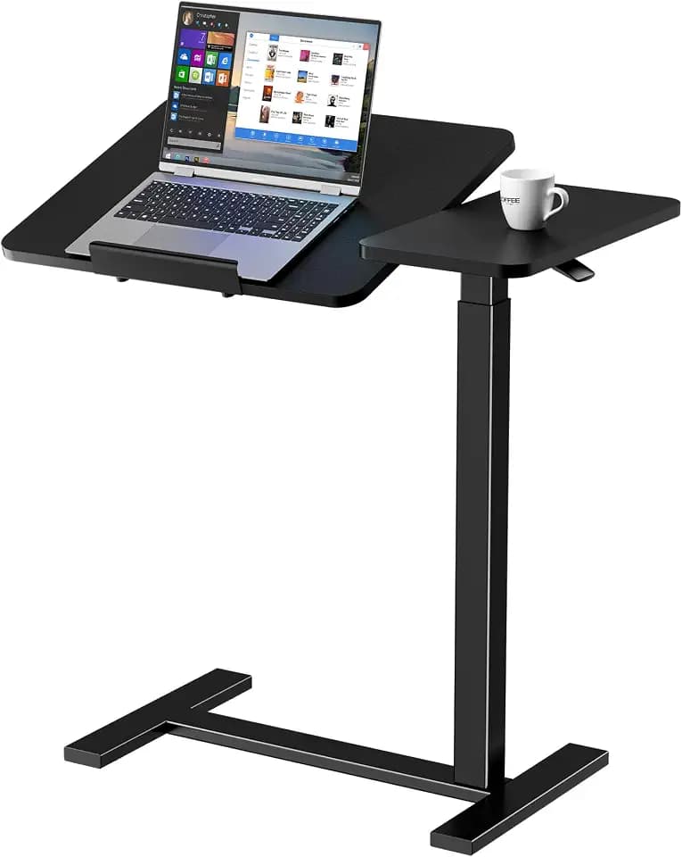 DUMOS Standing Desk with Wheels, Small Rolling Desk, Laptop Table