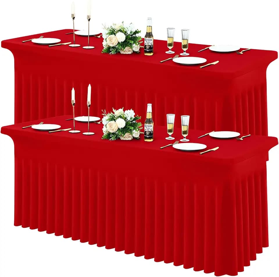 Moosfor 2 Pack Spandex Fitted 6FT Rectangle Tablecloth, Elastic Table Skirt