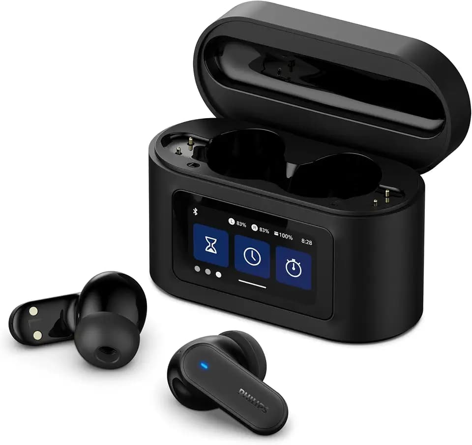 Philips TAT6100BK True Wireless In-Ear Kopfhörer mit Smart-Ladecase – Noise Cancelling, 4 Mikrofone, dynamischer Bass, 28 Std. Laufzeit, Bluetooth 5.4, IPX5, Touch-Steuerung – Schwarz