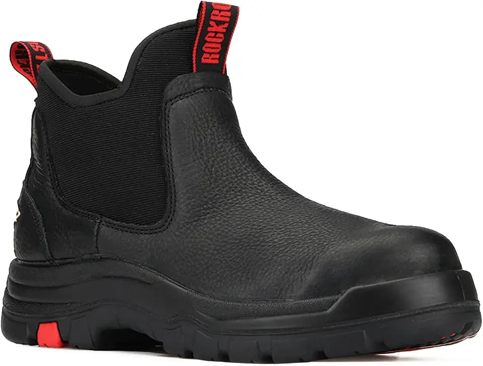 ROCKROOSTER Men's Black Slip-on Work Boots AK303-Soft Toe, AK323-Steel Toe