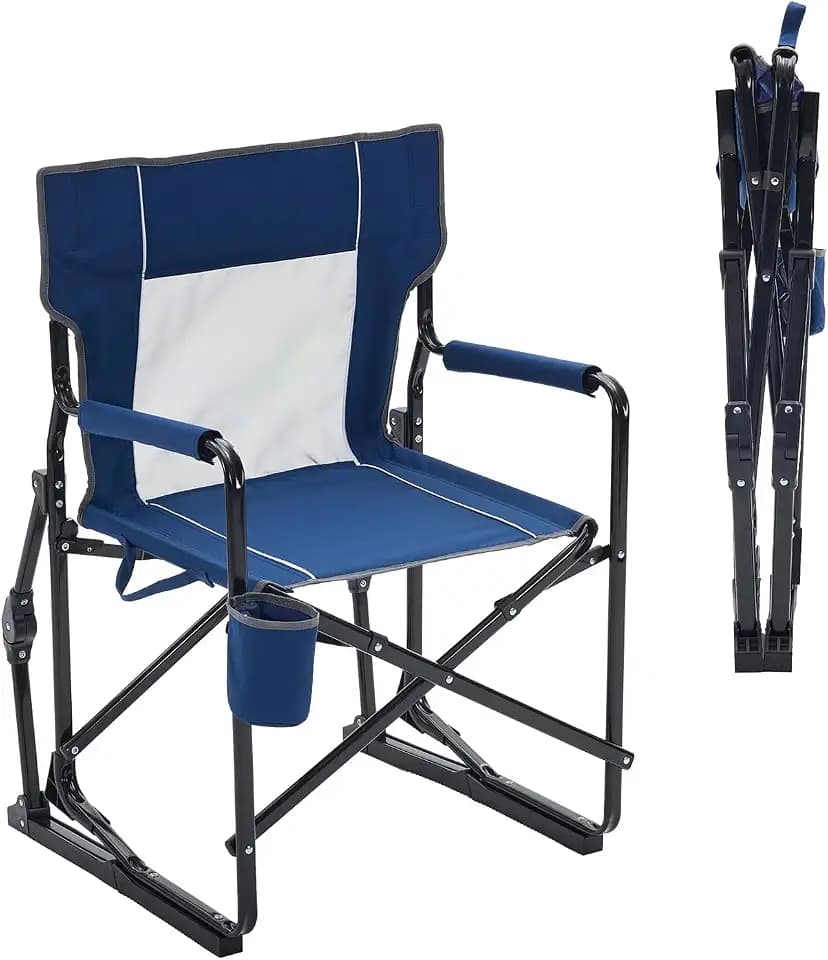 Simple Deluxe Outdoor Foldable Camping Chair, with Sturdy Material and 400lbs Capacity, Camp Folding Chair with Cup Holder & Carrying Bag, Suitable for Park, Beaches and Camping, Blue