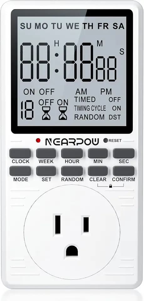 Outlet Timer, NEARPOW Multifunctional Programmable Timer with Countdown and 7-Day Digital Infinite Repeat Cycle Intermittent, 19 ON/Off Programs for Electrical Outlets, 3 Prong, 15A/1800W