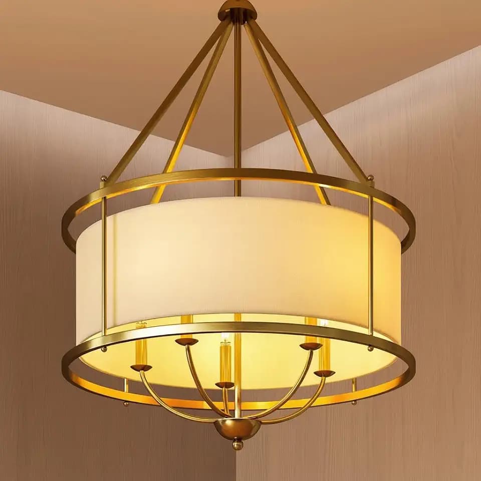 Tribesigns 24" Drum Fabric Pendant Light, 5-Light Chandelier with White Fabric Lampshade, Height-Adjustable Modern Ceiling Hanging Light Fixture for Living Room, Dining Room, Bedroom, Staircase