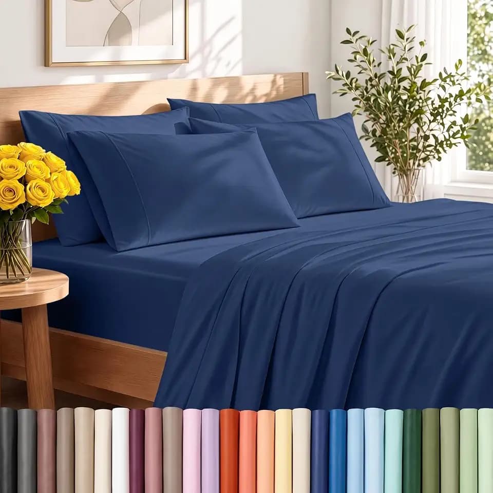Bare Home Sheet Set 1800 Ultra-Soft with 2 Pillowcases (Twin XL, Dark Blue)