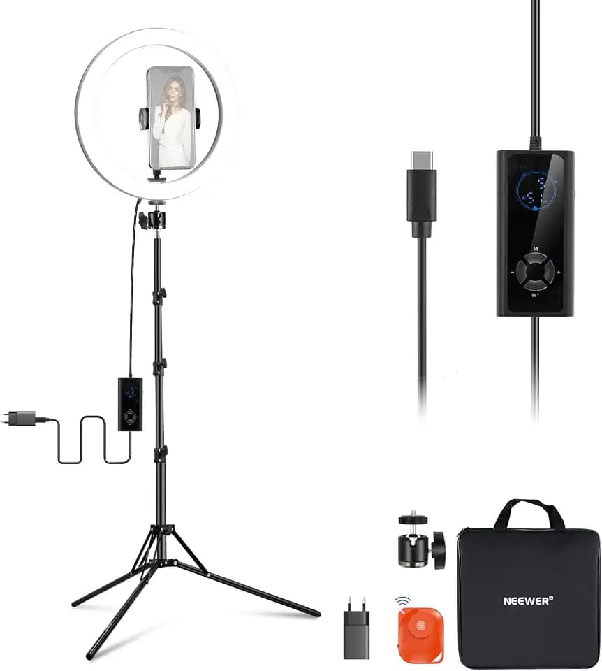 NEEWER 30,5cm(12Zoll) 24W Hochleistungs LED Ringlicht für Telefon mit 181 Zoll Halterung Bicolor 2900K-7000K USB Eingang Typ C PD CRI97+ 1810lux/0,5m 12 Szenen für Live Übertragung Zoom TikTok, RH12B