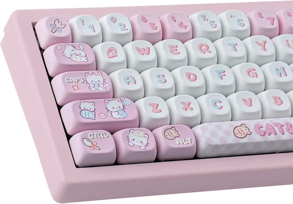 PBT Cute Kitty-Cat Tastenkappen-Set mit 140 Tasten, Farbstoff-Sublimation, MOA-Profil-Tastenkappen für Cherry Gateron MX Swithes, mechanische Tastaturen
