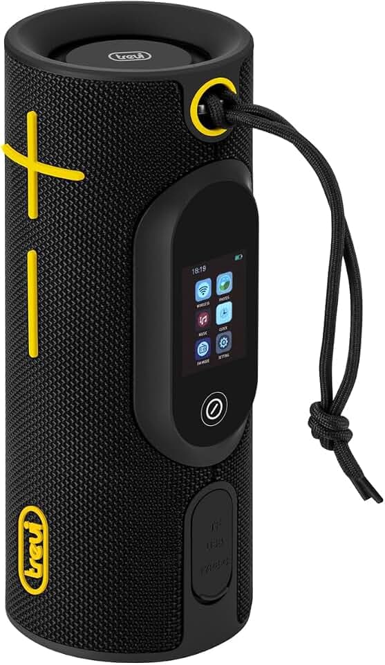 Trevi XSC 8B30 BD Tragbarer Lautsprecher 20 W mit Multi-Room-Funktion, 2-Zoll-Touch-Display, TWS, USB/MicroSD-Player, Equalizer, wiederaufladbarer Akku mit USB-C-Aufladung