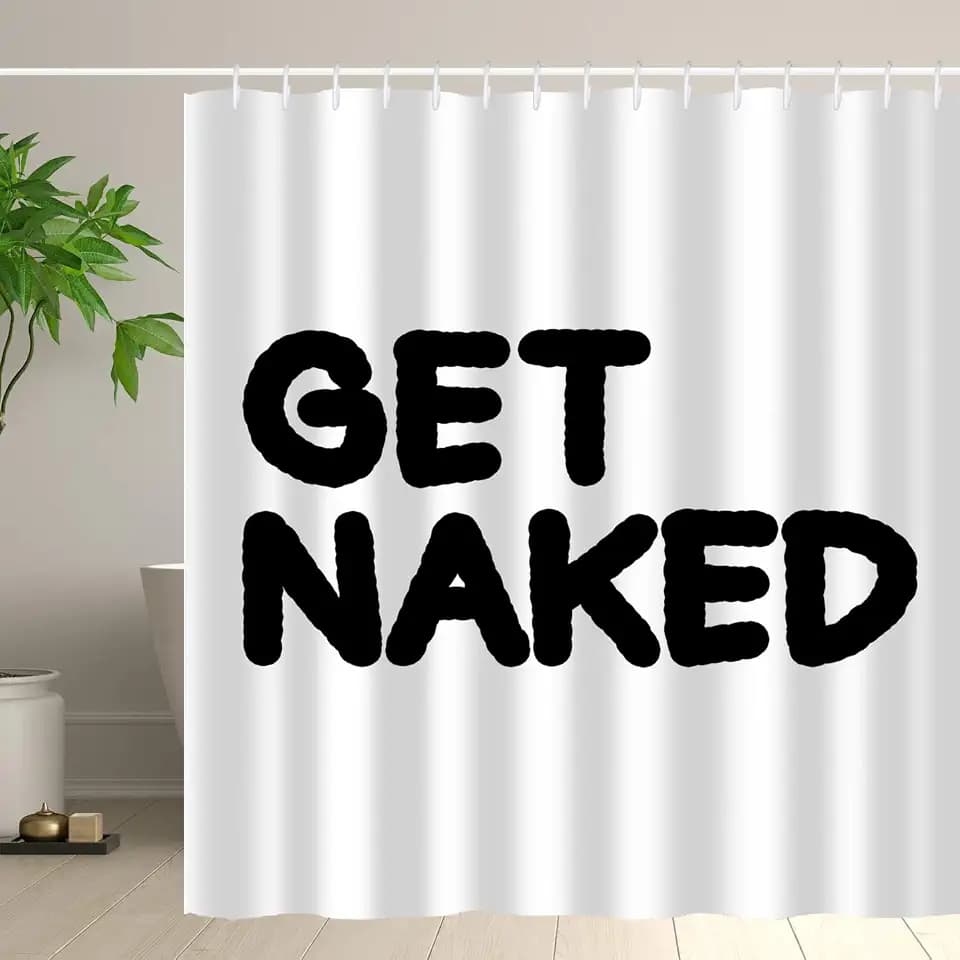 White Get Naked Shower Curtain, 72x72 inch Waterproof Polyester Curtain