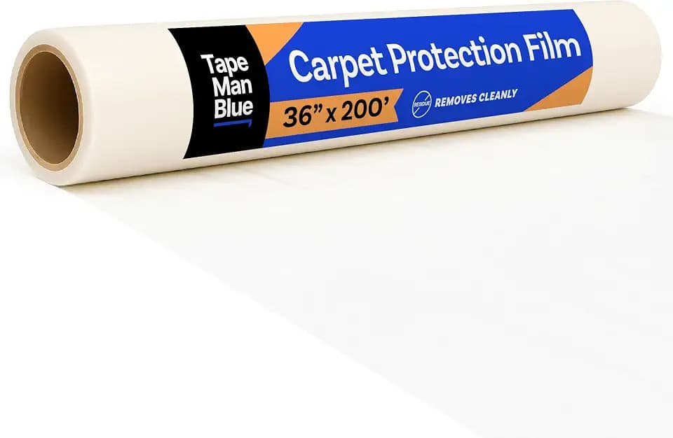 TapeManBlue Carpet Protection Film 36" x 200' roll, Self Adhesive Plastic Carpet Protector Film with Clean Removal & Easy Unwind, Durable Protection Tape to Shield Your Surface from Dirt and Spills