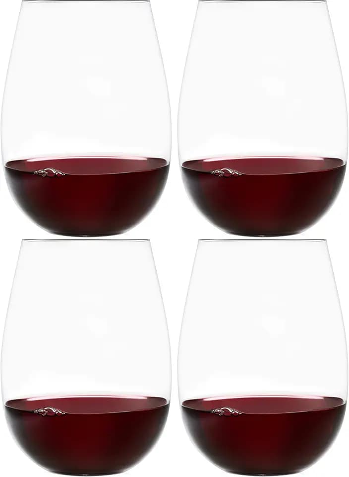 Improved Design of Our 2017 New York Times Best Stemless Glass – Set of 4 European-Made Stemless Wine Glasses, Reinforced Base for Added Stability & Premium Feel, Dishwasher-Safe, Lead-Free, 17 oz.