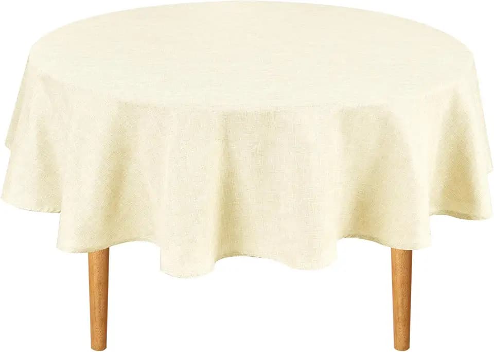 Hiasan Faux Linen Table Cloth 50 Inch Round for Dining Room, Champagne