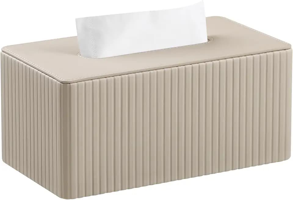 PU Leather Tissue Box Cover Rectangle (Beige, Inner Height 3.9")