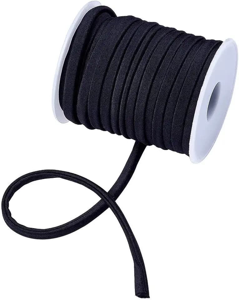 Cheriswelry 21.87 Yards 5mm Black Flat Nylon Cord Soft Stretch Beading Strings Elastic Band Rope Chinese Knotting Cord Braided Fabric Threads for DIY Crafting Sewing Macrame Jewelry Making