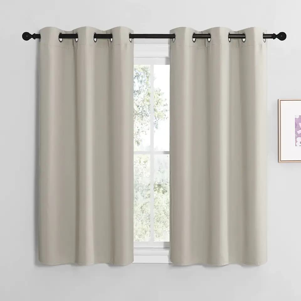 NICETOWN Kitchen Curtains for Decoration, Thermal Insulated Grommet Room Darkening Draperies/Panels for Laundry (Natural, 2 Panels, W42 x L50 inches)