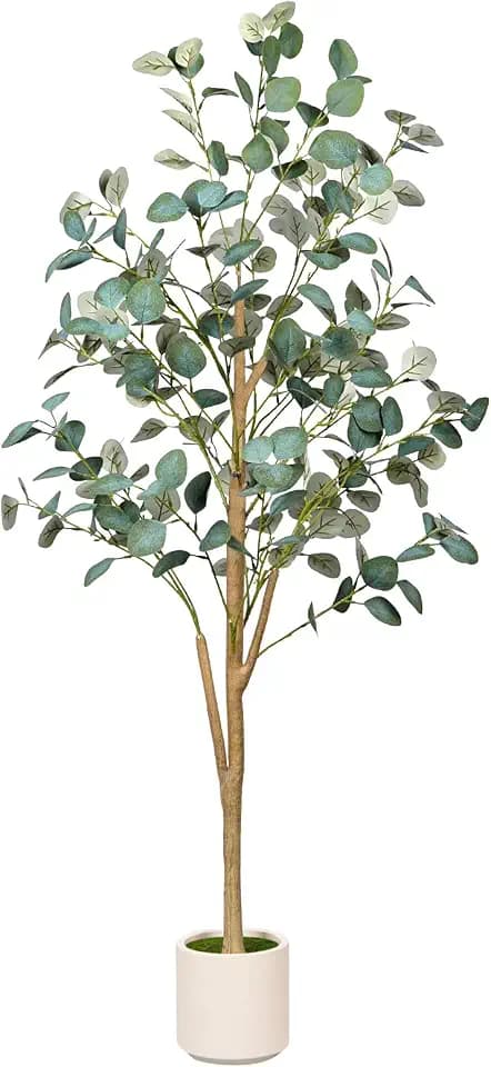 5FT Faux Eucalyptus Tree, Indoor Artificial Plant with Silver Dollar Leaves