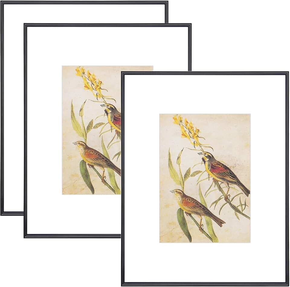 3Pcs 8.5x11 Matte Black Aluminum Picture Frame, Fits 5x7 With Mat