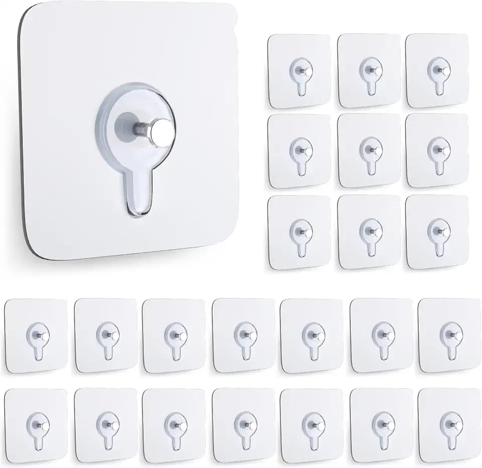 24PCS Picture Hangers Without Nails, Wall Hangers Without Nails, Adhesive Wall Hooks, to use Inside Kitchen, Bathroom, Home and Office (8mm)