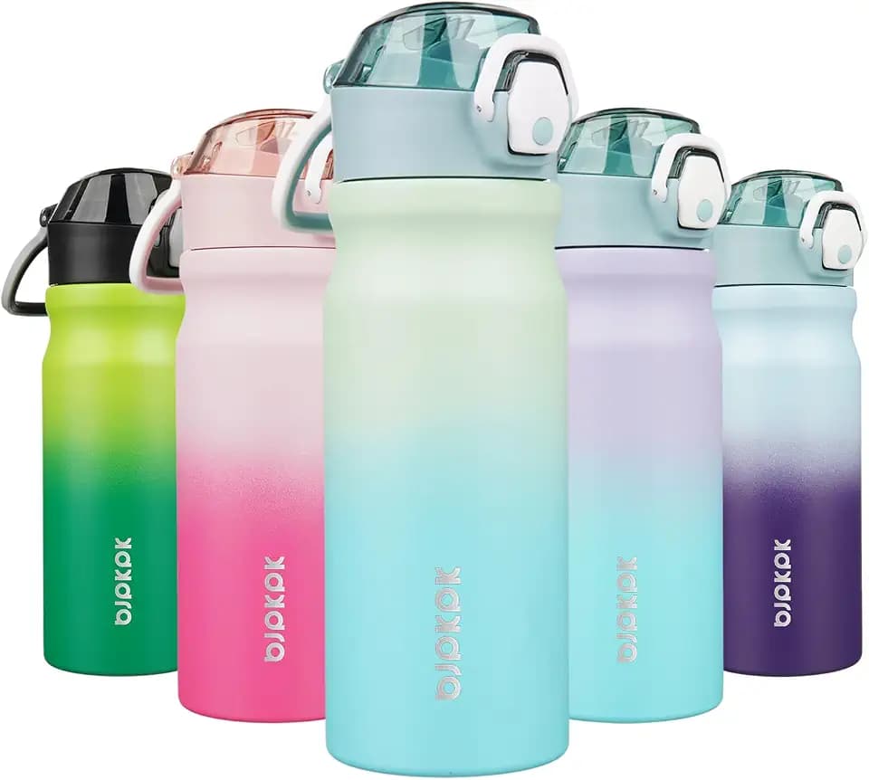 BJPKPK 18 oz Water Bottle with Straw & Handle, Insulated Stainless Flask