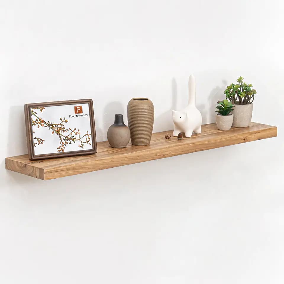 Floating Shelves for Wall, 8" Deep Solid Elm Wood Wall Mounted Shelves with Invisible Bracket, Farmhouse Wooden Shelf for Living Room, Bedroom, Bathroom and Kitchen Decor, 42 Inch Set of 2, Natural