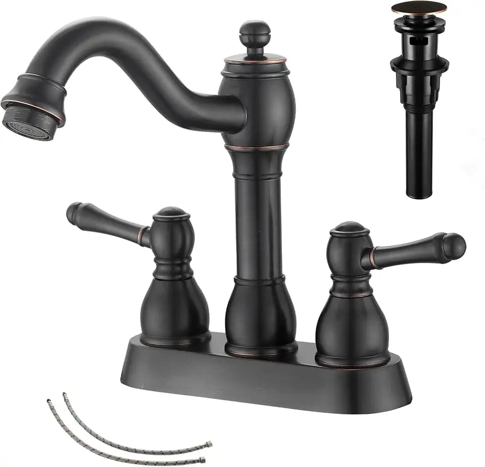 Oil Rubbed Bronze Bathroom Faucet, 2 Handles, 4 Inches Centerset