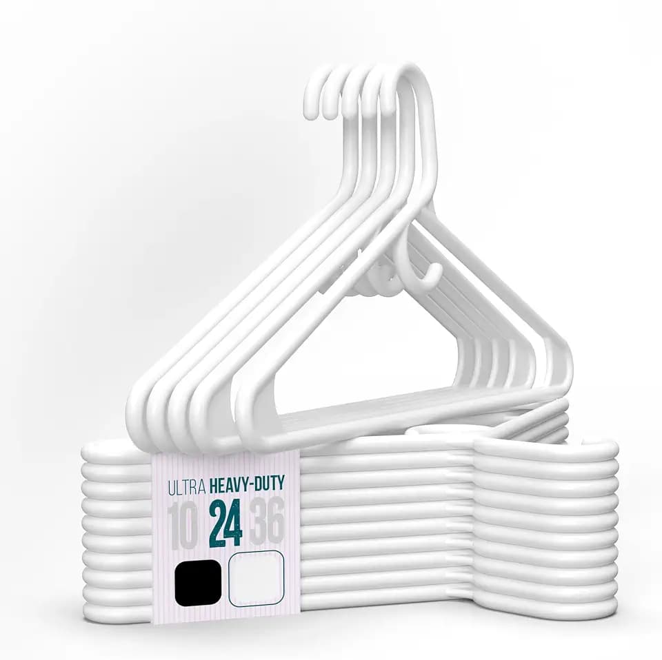 Ultra Heavy Duty Plastic Clothes Hangers – White Strong Durable Coat & Suit Hangers – Thick Plastic Closet Organizer Hangers 24 Pack