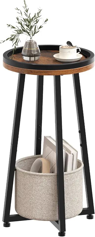 HOOBRO Small Round Side Table, 2-Tier Round Sofa End Table