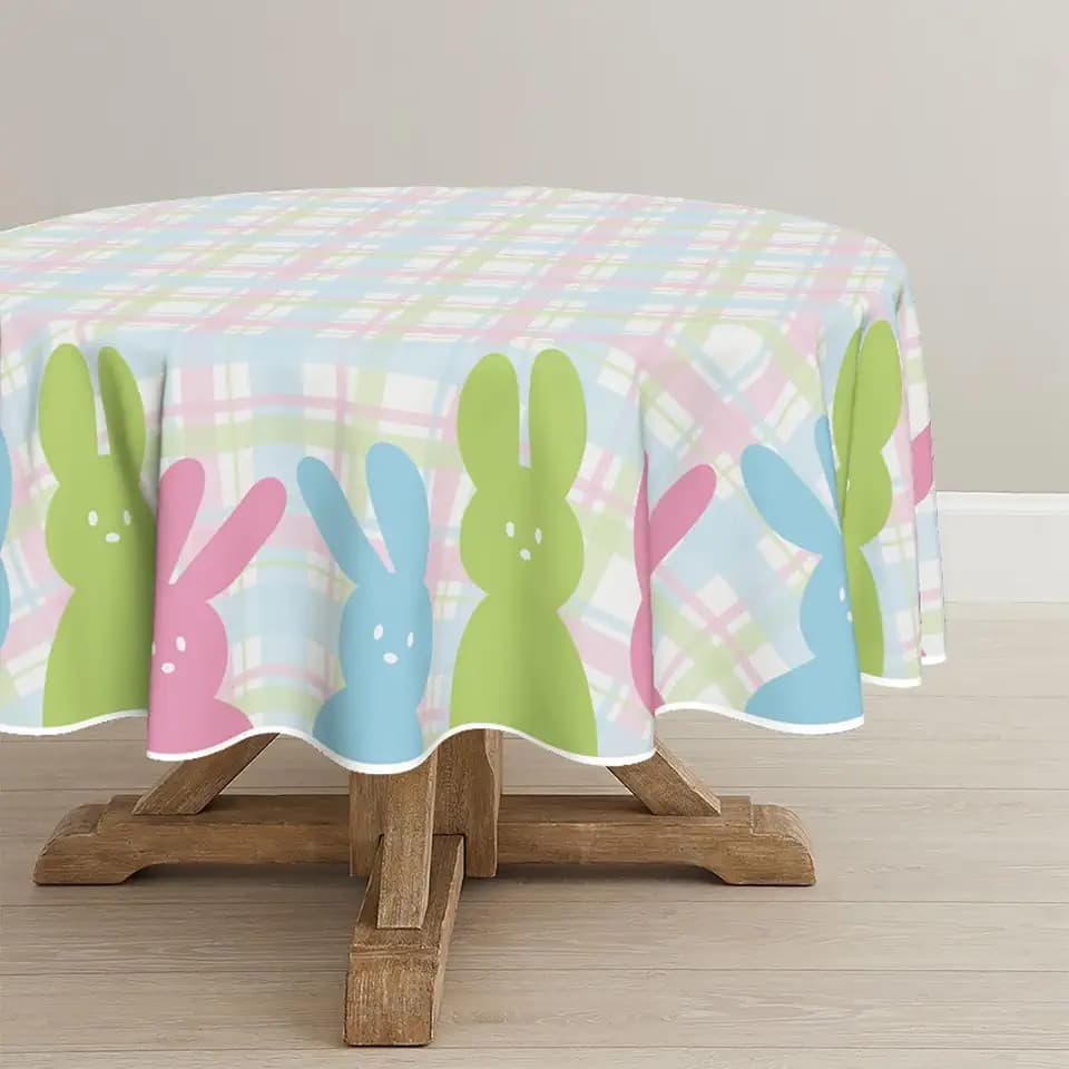 Horaldaily Easter Tablecloth 70 x 70 Inch Round Spring Bunny Happy Easter
