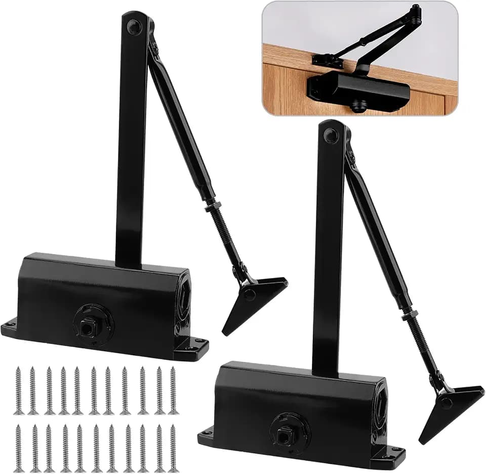 2 Pcs Automatic Door Closer, Door Closers Commercial 55-143 lbs Adjustable 2-Speed Delayed-Action, Heavy Duty Closer for Residential and Light Commercial Doors (with Screws)