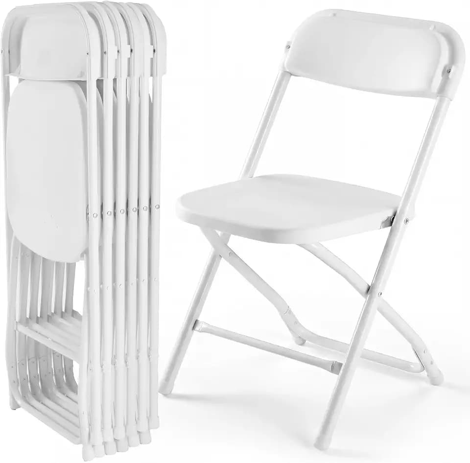 DUMOS Folding Chairs Sets of 6, 330lbs Capacity Plastic Stackable Home Office Chair, Portable Fold Up for Indoor Outdoor, Patio, Camping, Garden, Party, White